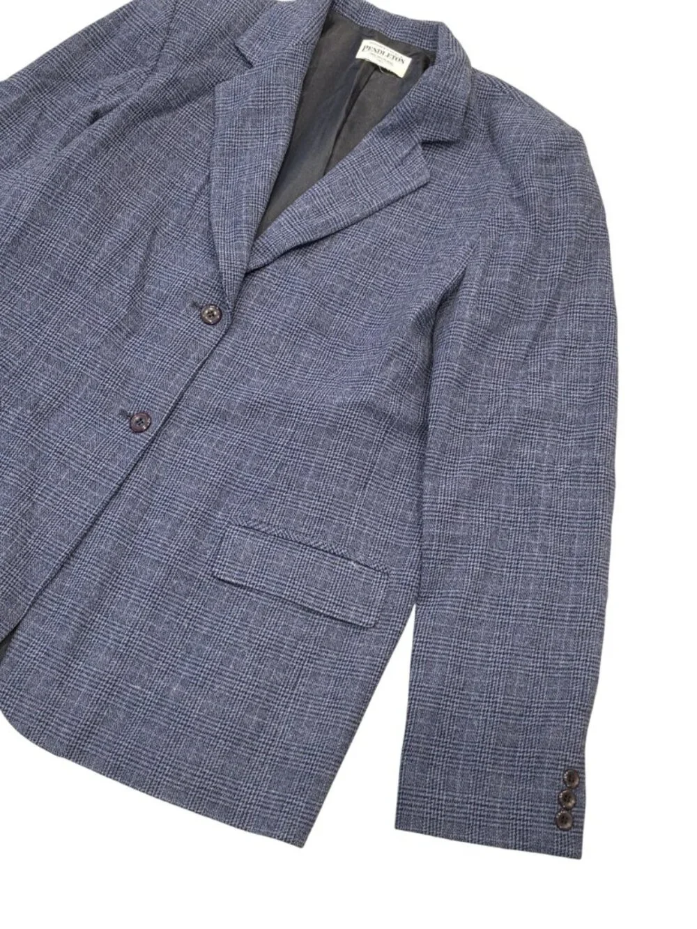 Pendleton Womens Tall Blue Plaid Virgin Wool Blazer Jacket Size 10